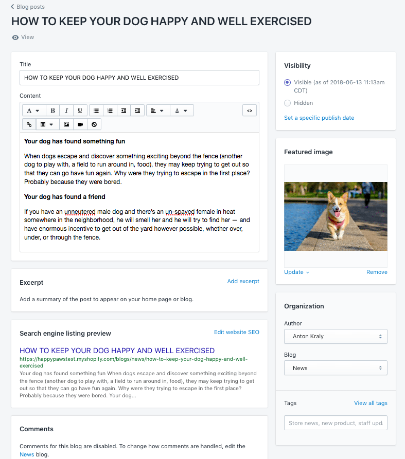 shopify blog editor