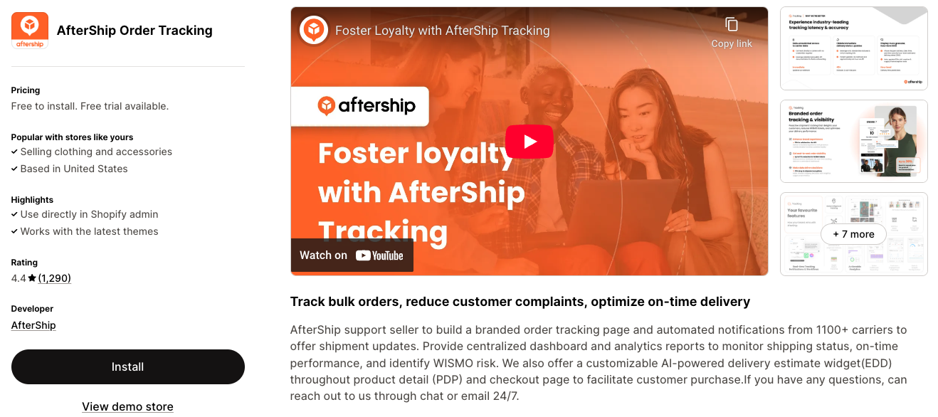 Aftership - Shopify App Store Preview