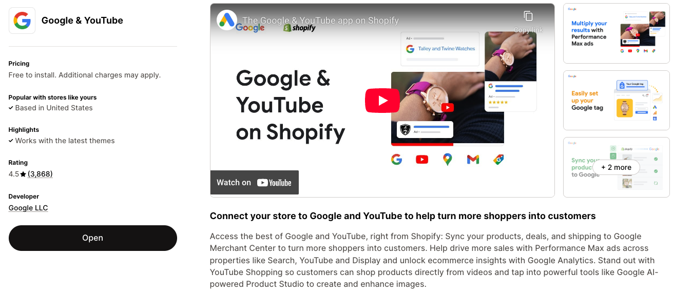 Google and YouTube Shopify App - Shopify App Store Preview