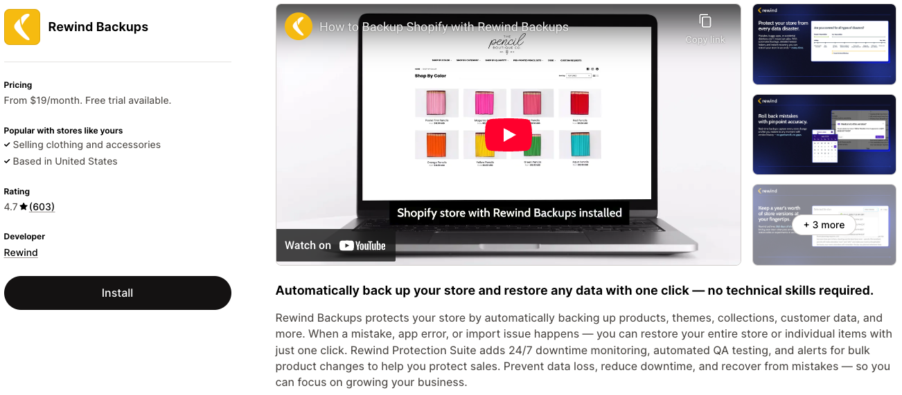 Rewind Backups - Shopify Apps - Shopify App Store Preview