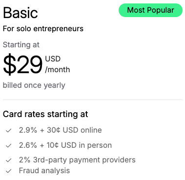Shopify Payments Pricing Table